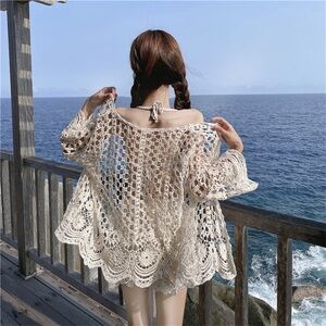 Boho Crochet Cardi/Beach Cover-Up in Cream O/S (fits most)